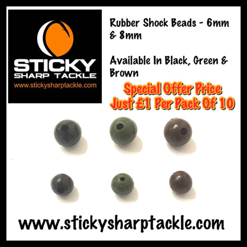 Rubber Shock Beads - 6mm & 8mm - Silt Black, Green & Brown
